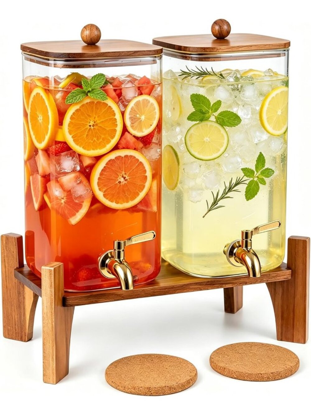 2 Pack 1.5 Gallon Square Beverage Dispensers with Stand & Lid - Perfect for
